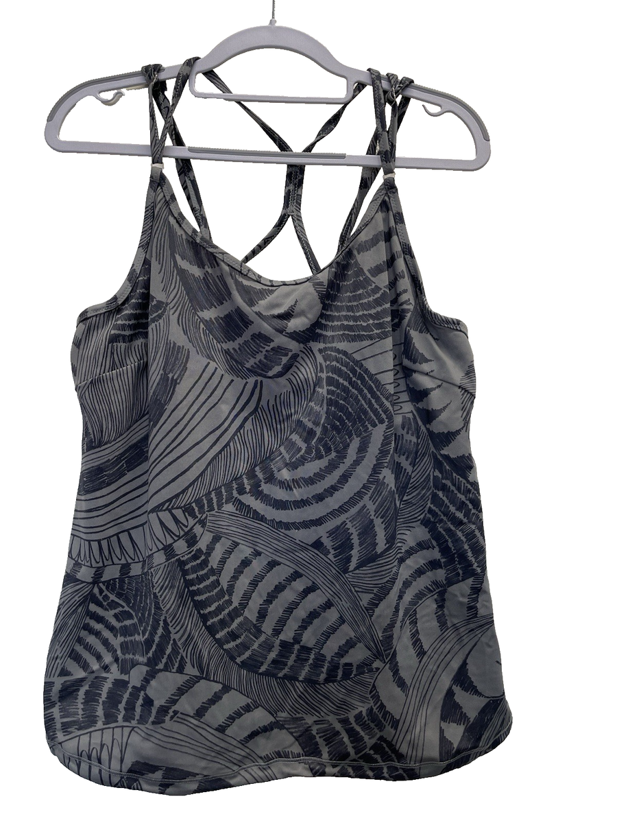 Athleta Zuma Cross Back Tankini Herb Swim Top Black Grey Women's