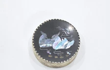 Chinese Silver Round Mother of Pearl Duck Magnifing Box with Mirror