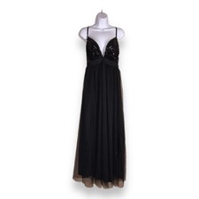 MEDIUM BLACK FORMAL GOWN SEQUIN ACCENT TULLE EVENT EVENING GOTH