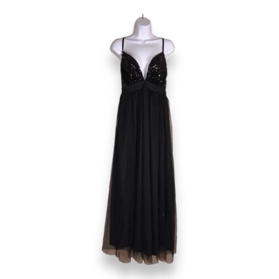 MEDIUM BLACK FORMAL GOWN SEQUIN ACCENT TULLE EVENT EVENING GOTH | eBay