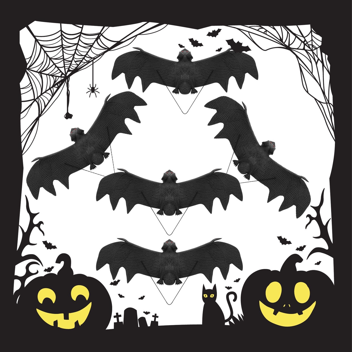 5X Hanging Bats Halloween Decoration Realistic Rubber Flying Spooky