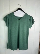 SHEIN Woman’s Flutter Sleeves Tops Set Of 2 Green/ Blue Stretchy Size Med EUC