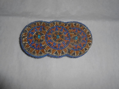 Vintage Handcrafted Glass Seed Bead Flower Hair Clip Large Barrette Art Blue