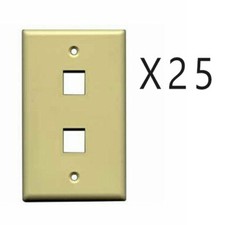 25 Pack Lot - Keystone 2 Hole Port Jack Wall Face Plate Network CAT5e CAT6 Ivory