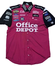 Large Carl Edwards OFFICE DEPOT Nascar Race Used Pit Crew Shirt Roush Ford