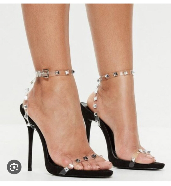 Missguided Peace Love Light blush Pink clear Studded Heels Sandals