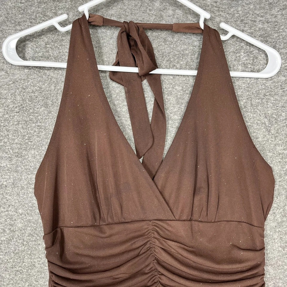 Y2K Speechless коричневый с бретелью через шею трапециевидный колена платье женщин M чистый с подкладкой - Изображение 2 из 4