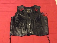 Silver Bike Women’s Black Leather Vest Fringes And Conchos Size Xl