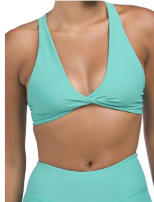 WILO the Label Knot Front Sports Bra/Ruched BikerShorts XSMALL Green Activewear