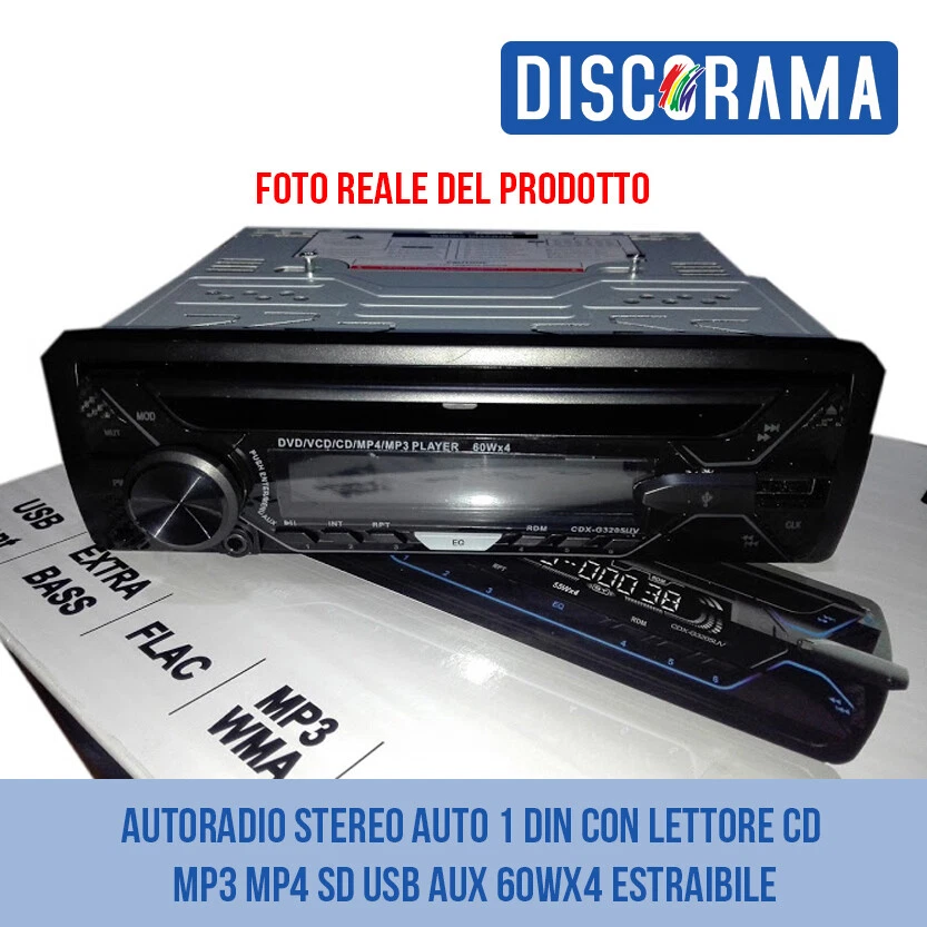AUTORADIO STEREO AUTO 1 DIN LETTORE CD MP3 MP4 SD USB BLUETOOTH 60WX4 ESTRAIBILE - Immagine 2 di 2