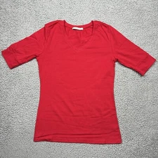 Active Basic Shirt Womens Medium 1/2 Sleeve Red Tee Slim Fit V Neck Stretch