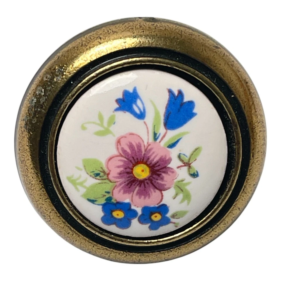 De colección 6 perillas de tiradores de cajón florales de cerámica y latón tornillos núcleo de cabaña 3/4 pulgadas Foto 2 de 4