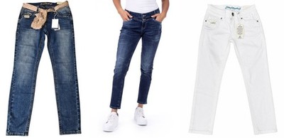 Blue Monkey Damen Jeans B-Ware Skinny 7/8 Cropped Organic Weiß Blau Stretch