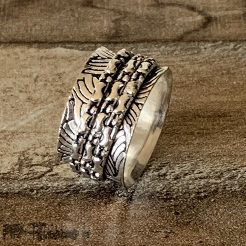Vintage 925 Silver Silver Spinner Ring Size 8 Wide Fidget Worry Anxiety Band