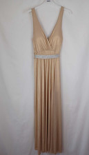 Womens V-Neck Maxi Dress Size 8/10 Gold Diamonte Belt Stretch Shimmer Party Xmas