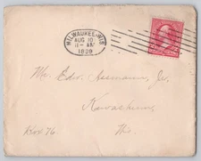 Kewaunee, Wis Addressed Envelope with 2c Red Stamp, Un 1899 Postal History