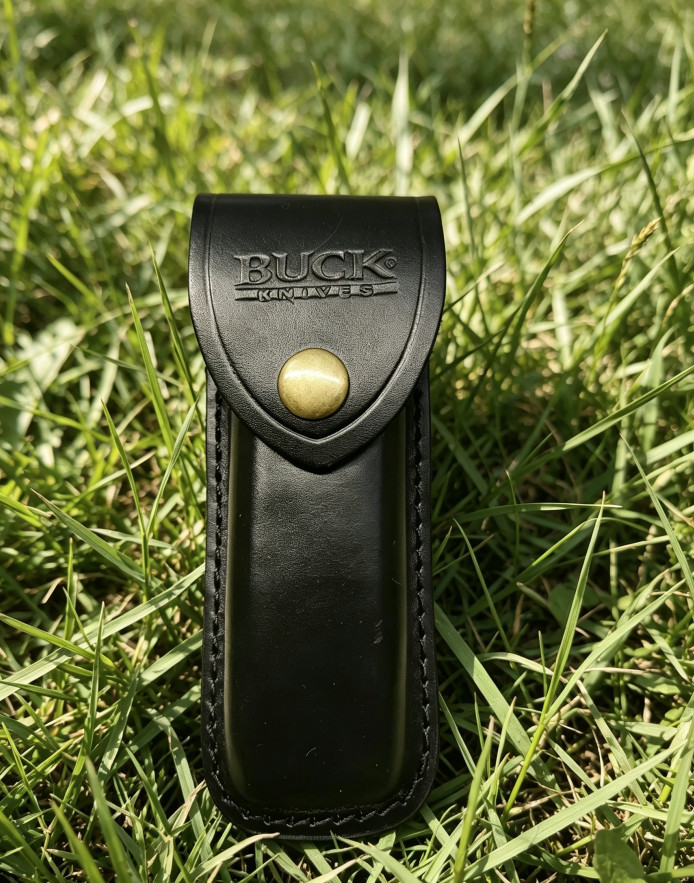 5.12" Black Split‑Grain Sheath with Belt Loop for Buck 110 Folding Hunter Knife