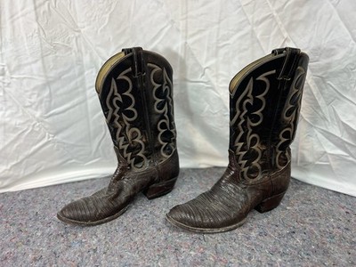 Tony Lama Exotic Genuine Lizard Cowboy Boots Men 11.5 D Chocolate Brown