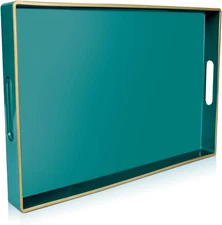 Gifturbo Teal Serving Tray,Rectangular Serving Trays with Handles,Plastic Coffee