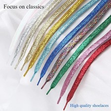 Glitter Laces Sparkly Metallic Coloured Flat Shoe laces 120cm Trainers Shoes UK