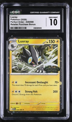 POKEMON CGC 10 GEM MINT LUXRAY COSMOS HOLO #028 PERFECT ORDER BEST BUY EXCLUSIVE