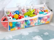 Extra Large Bath Toy Organizer with 3 Compartments and Multiple Pockets,