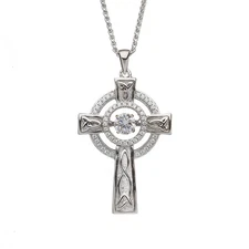 Sterling Silver Celtic Cross with Dancing Stone Centre