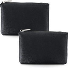 2 Pack Leather Zipper Coin Purse,Portable Change Wallet,Coin Pouch 2PCS Black