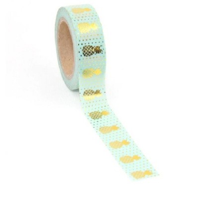 Selbstklebendes Mint Gold Folie Ananas Washi Geschenkpapier Klebeband 15mm x 10m