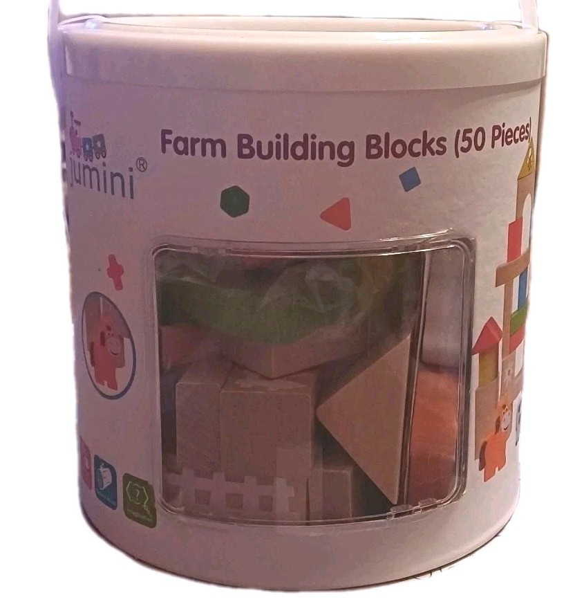 Wooden Farm Building Blocks 50 High Quality Animal Imagination Create Gift