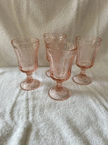 Vintage Indiana Glass Pink Madrid Depression Glass Goblets Set of 4 – 6.5 Inch