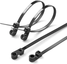 XINGO 110 PCS Black Zip Ties with Screw Hole 7.5 Inch, 75 lbs Mountable head Cab