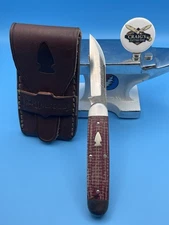 GEC Northwoods Delta Jack Red Burlap Micarta Scales With Leather Case Beautiful