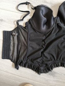 Ann Summers Black Satin & Diamonte Ruched & Frilled Corset Top Size 36C