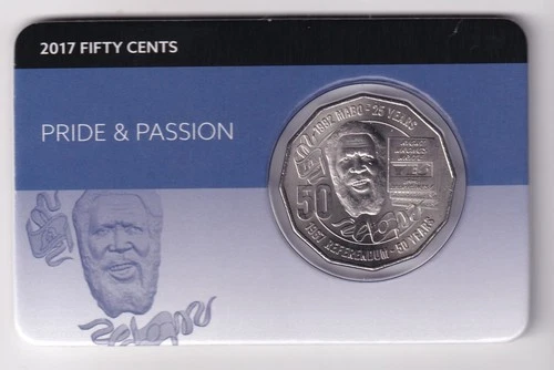 AUSTRALIAN: 2017 50 CENT PRIDE & PASSION MABO UNC COIN ON CARD #PL2380