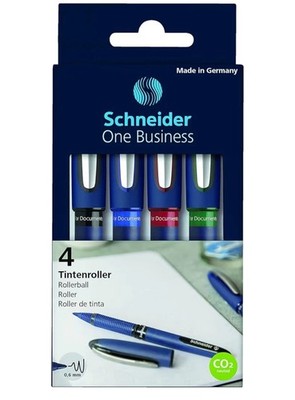 SCHNEIDER ONE BUSINESS 0.6 mm 4 TINTENROLLER PENS - BLACK, BLUE, RED AND GREEN