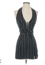 Urban outfitters size XS black and white pin stripe halter dress lace up front