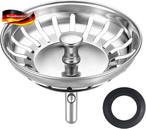 Abflussstopfen Edelstahl Mit Sieb FüR 80Mm SpüLbecken, Knopfsteuerbar-image