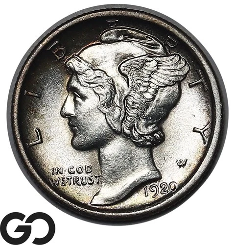 1920-D Mercury Dime, Full Split Bands, Solid Gem BU++ FSB Tough Date