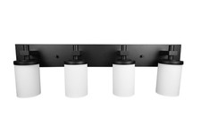 4-Light Bathroom Vanity Light Fixture Matte Black Frosted Glass LED Wall Sconce