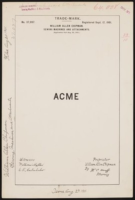 [ William Allen Chipman for Acme brand Sewing Machines & Attachments]