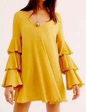 NWT Free People FB BEACH Seashore Mini Dress Layered Sleeve Bohemian Peasant M
