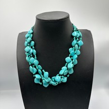 Faux Turquoise Beaded Necklace Black Beads Multi Strand Boho Southwestern
