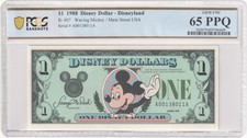 1988 R-007 $1 Disney Dollar Waving Mickey/Sleeping Beauty's Castle PCGS 65 PPQ