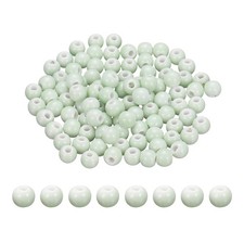 100Pcs 8mm Round Ceramic Porcelain Beads, Mist Green
