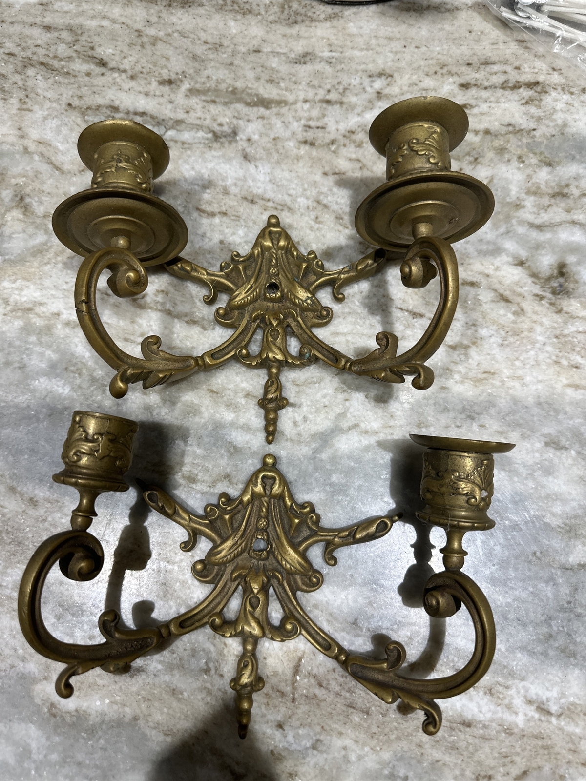 PAIR OF VINTAGE BRASS DOUBLE ARM WALL CANDLE SCONCES eBay
