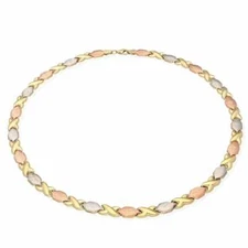 10K Gold Tri-Color Hugs & Kisses XO Necklace 17"