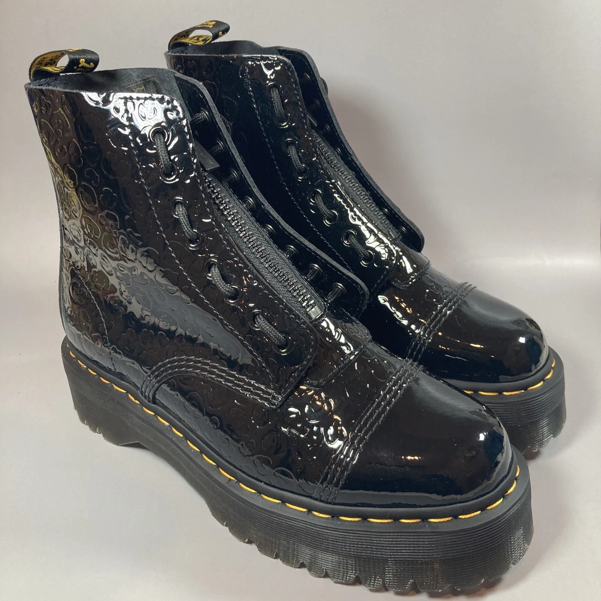 Size 8 Dr. Martens Sinclair Black Patent Lamper Leopard Emboss Leather Boots