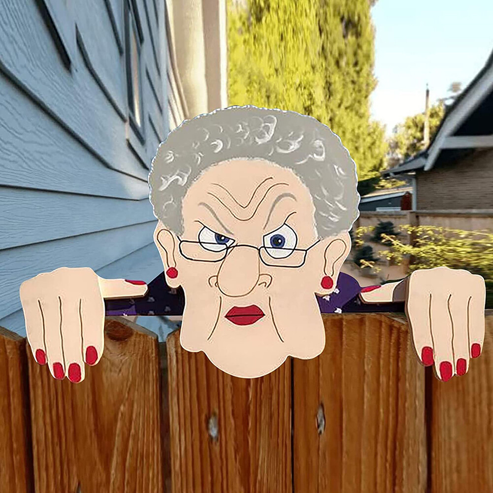 Garden Illustration Fence Decoration Wood Old Man/Lady Yard Art Sign (B