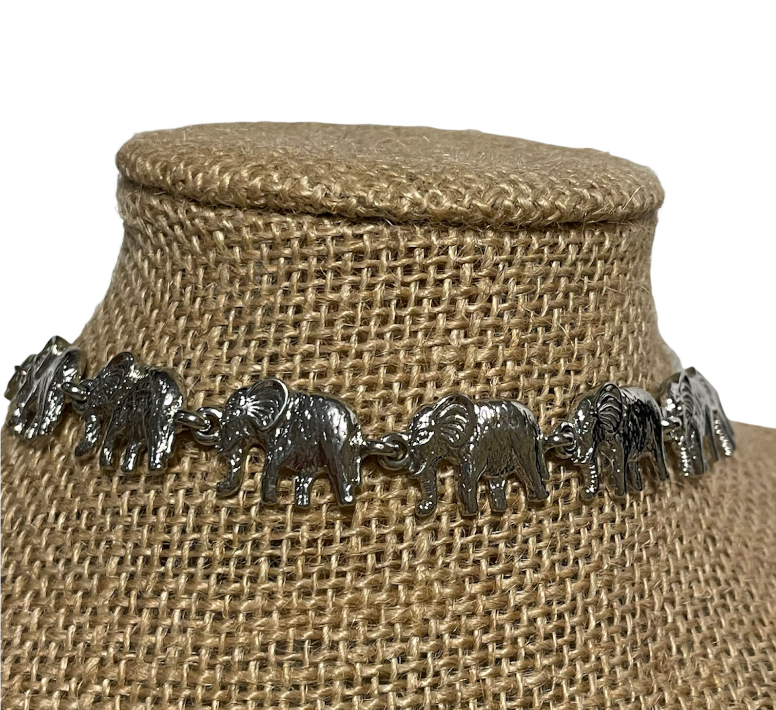 silver tone Interlocking elephant linked chain br… - image 1